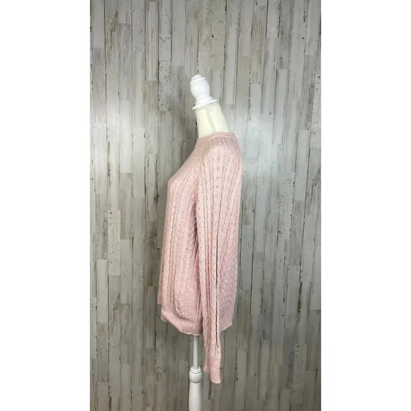 Georgios Women's Medium Pink Silk Blend‎ Cable Knit Crewneck Pullover Sweater - Picture 4 of 6